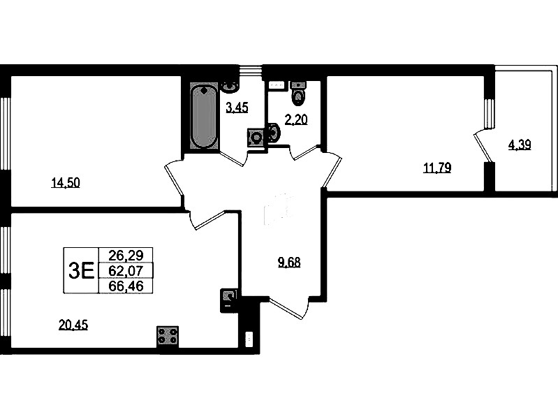 2-комнатная квартира 62.07 м², 1/4 эт., ЖК «Любоград в Стрельне»